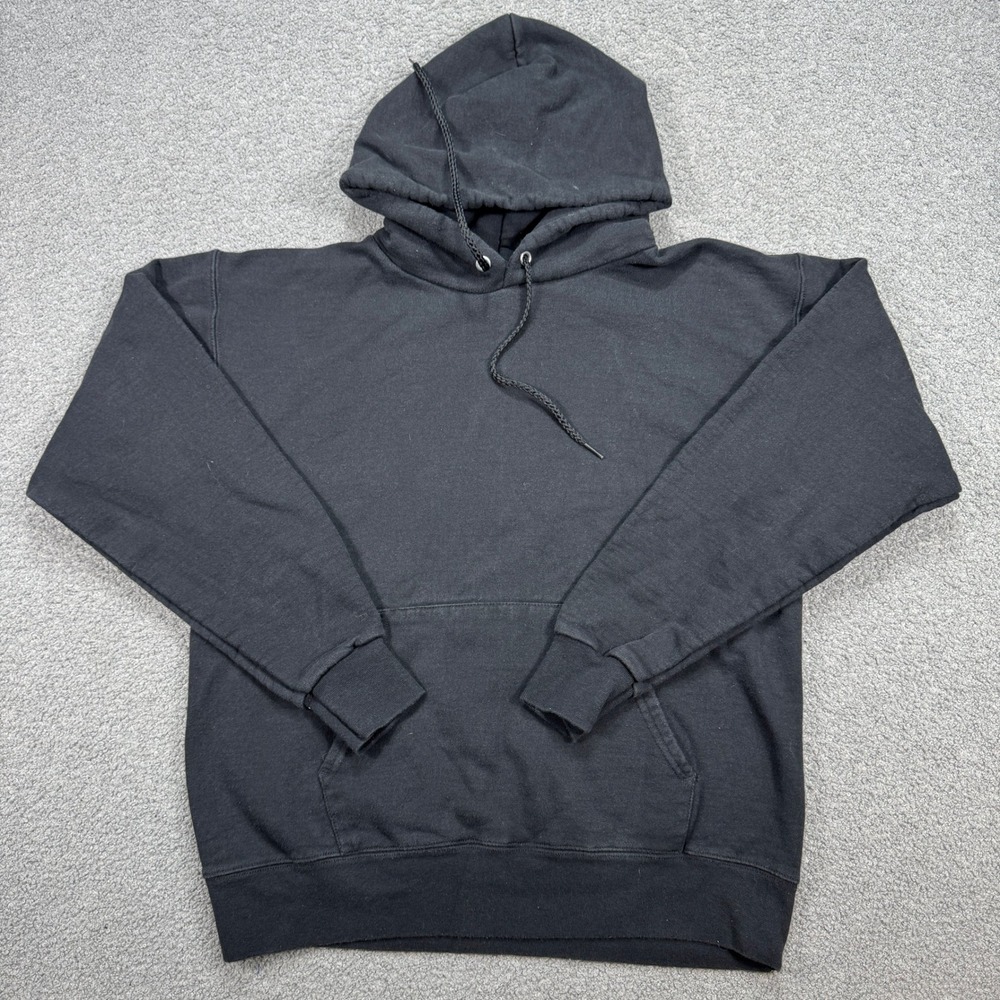 Vintage 90s Blank Hoodie Men's Small Black Fleece Lined Pullover Hanes Printpro
